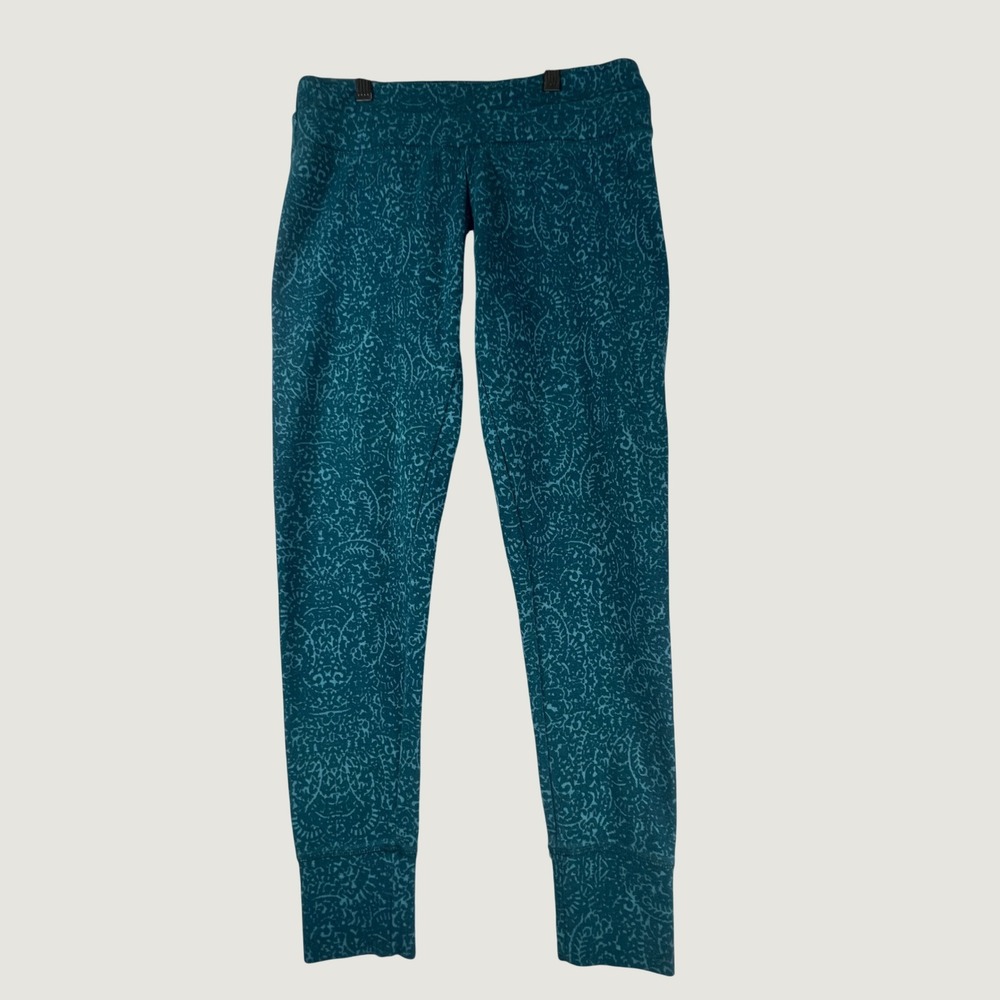 Eddie Bauer Women Teal Paisley Damask Leggings EBAB92FT Large Ankle Cuffed Pants